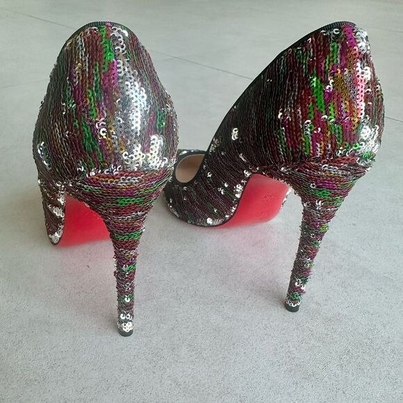 Christian Louboutin Pigalle Follies Pumps Silver and Multicolor Sequin 100 39.5 - Picture 3 of 11
